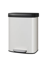 Poubelle métallique Garvee de 60 litres avec couvercle, antirouille, fermeture amortie, idéale pour la cuisine et le bureau, blanche, ergonomique, avec rebord intérieur. - blanc