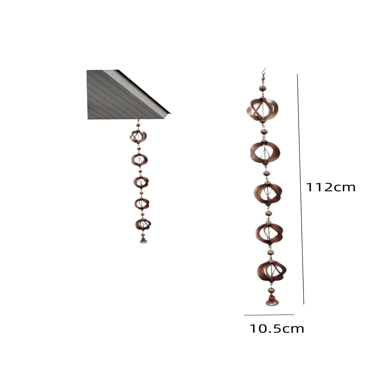 Carillon éolien en métal Garvee Rain Chain Bell Goot 108 cm, décoration de gouttière et de jardin, style rétro argenté