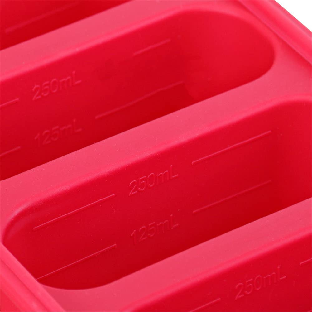 Plateau de congélation Garvee en silicone à 4 compartiments pour soupes, bouillons et sauces, 4 cubes avec couvercles, rouge