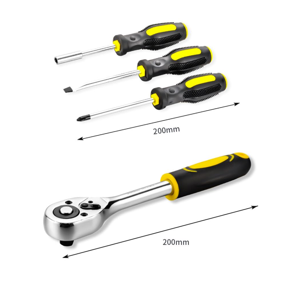 Coffret d'outils à main 108 pièces – clés à douille et tournevis en acier robuste, multifonctionnels, avec mallette de transport