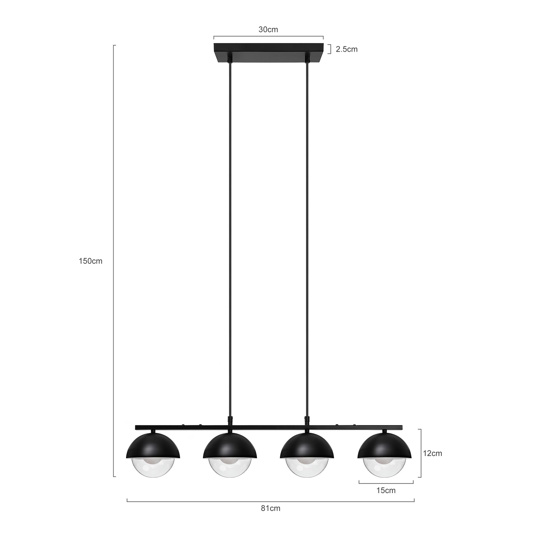 Suspension Garvee moderne à 4 lumières pour table à manger, en métal noir, hauteur réglable, style industriel rétro, pour salles à manger et cafés