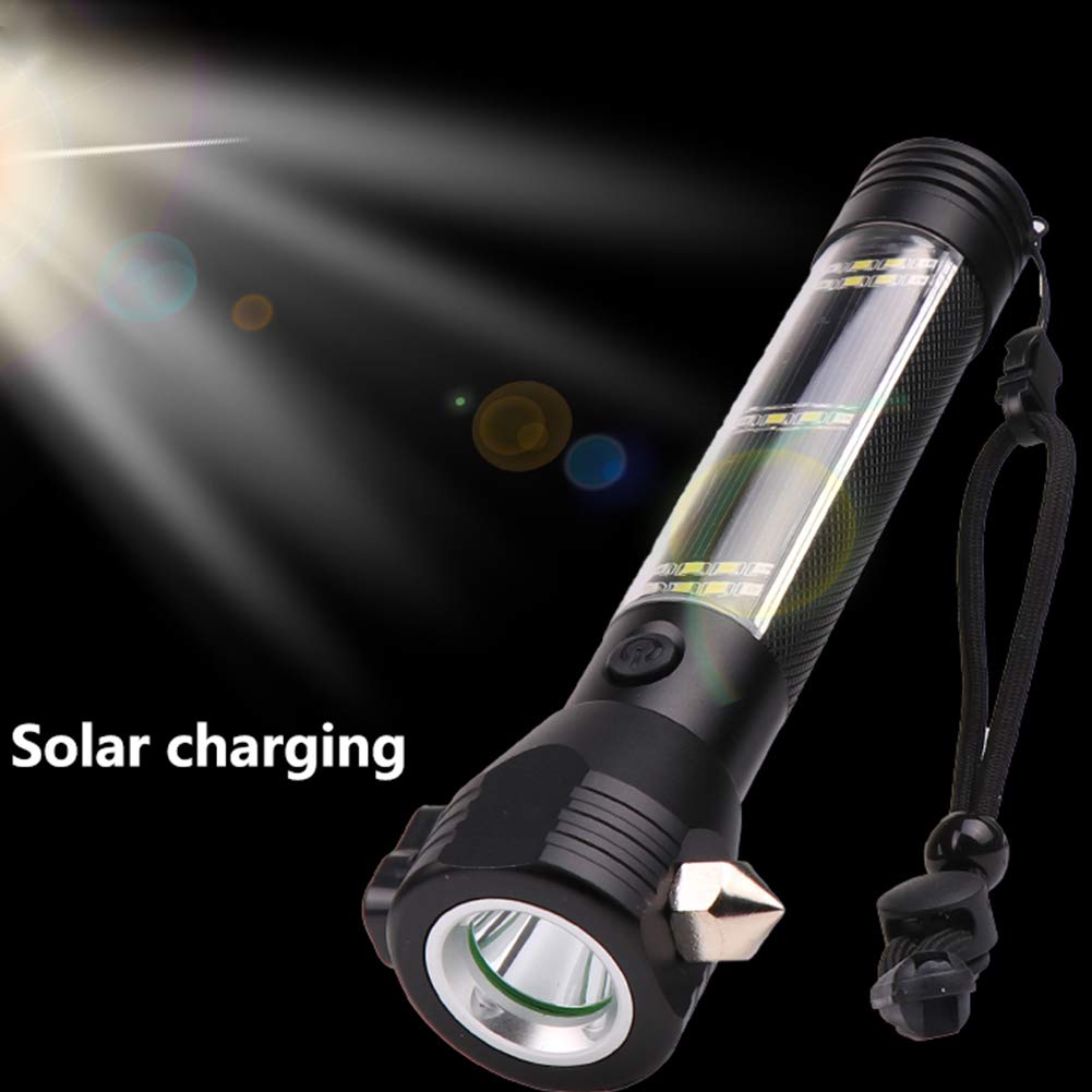 Lampe torche LED Garvee 10 en 1 pour voiture avec USB, solaire, 7 modes, multifonctionnelle pour les urgences et les activités de plein air, noire