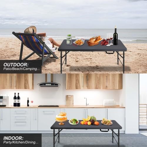 Garvee Table pliante 120 cm, robuste, réglable, en plastique, pieds antidérapants, portable, imperméable, pour intérieure/extérieure, blanche