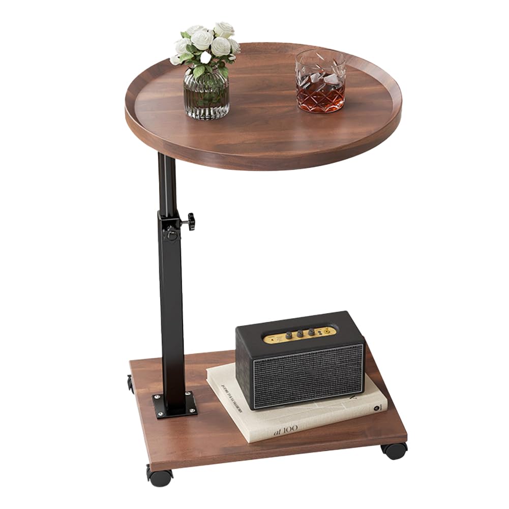 Table d'appoint Garvee en forme de C, réglable en hauteur, pivotante à 360°, table basse mobile pour salon/chambre, 40 x 30 x 45-80 cm, marron