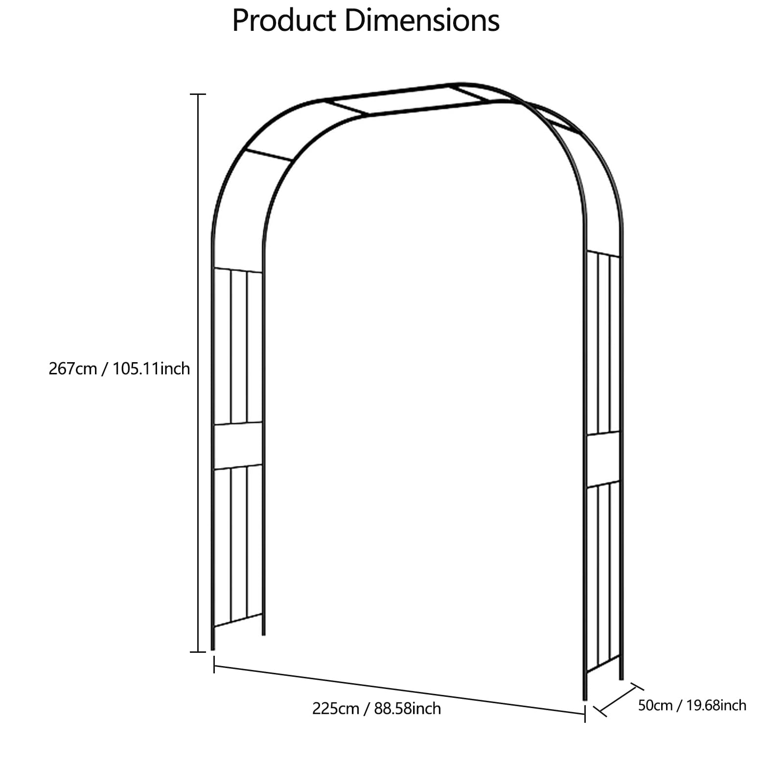 Garvee Arche de jardin en acier noir robuste, treillis pour plantes grimpantes, mariage, fête, décoration extérieure, pelouse, terrasse et allée