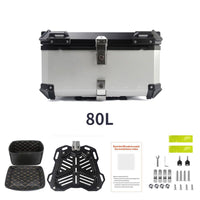 Top case moto Garvee 80L en alliage d'aluminium avec serrure de sécurité, étanche, pour voyage et transport de casque, noir.
