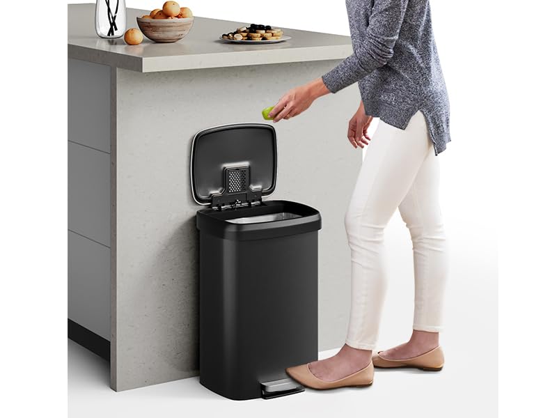 Poubelle Garvee 13 gallons en plastique avec couvercle, antirouille, fermeture amortie, ABS, pour la cuisine et le bureau, grand format, blanche