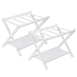 Garvee support à bagages pliant en bambou robuste avec étagère de rangement 2 niveaux pour chambres et hôtels noir - Blanc