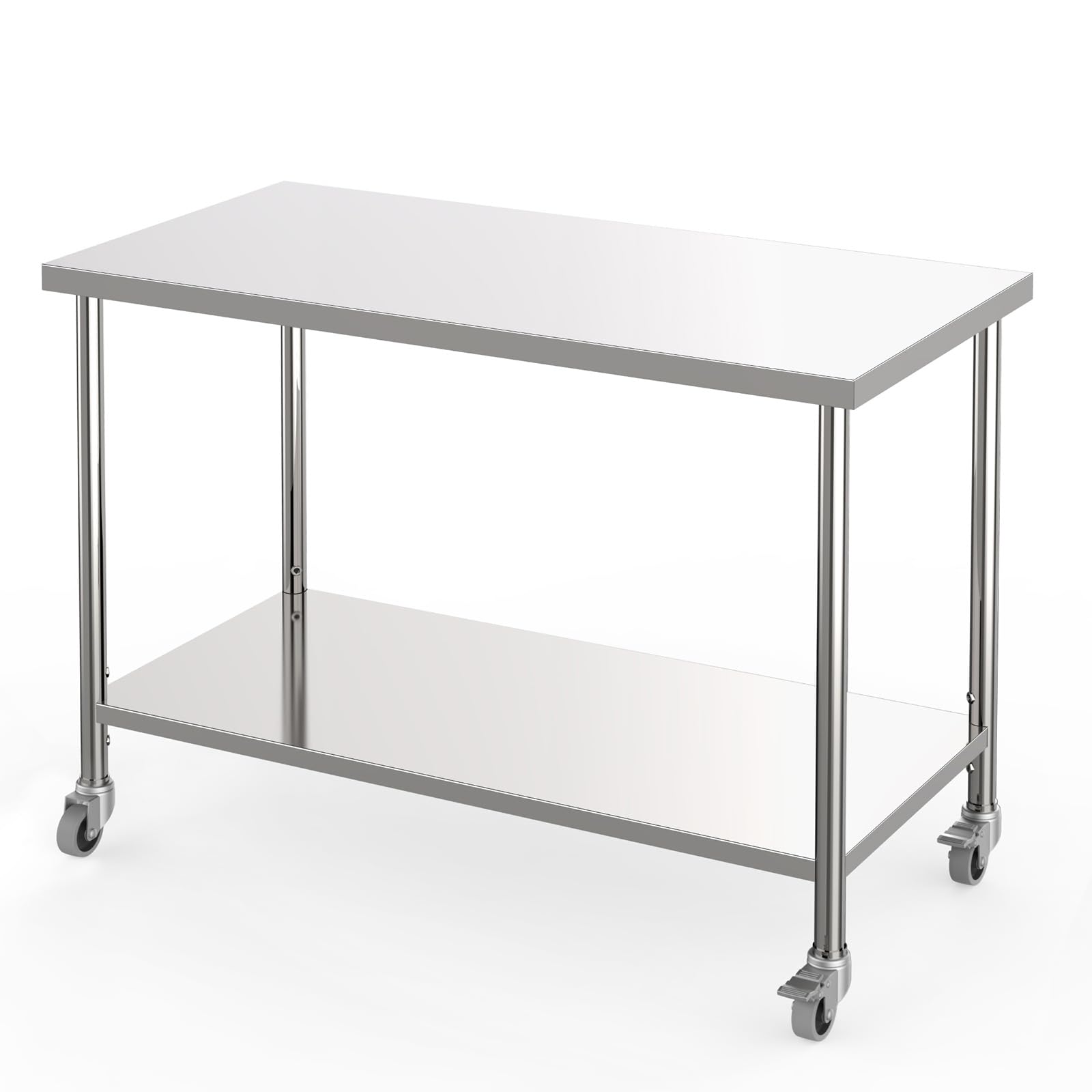 Garvee Table de travail en acier inoxydable, 152 x 61 x 89 cm, étagère réglable en hauteur, roulettes pivotantes à 360°, certifiée NSF