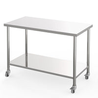 Garvee Table de travail en acier inoxydable, 152 x 61 x 89 cm, étagère réglable en hauteur, roulettes pivotantes à 360°, certifiée NSF