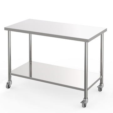 Garvee Table de travail en acier inoxydable, 152 x 61 x 89 cm, étagère réglable en hauteur, roulettes pivotantes à 360°, certifiée NSF