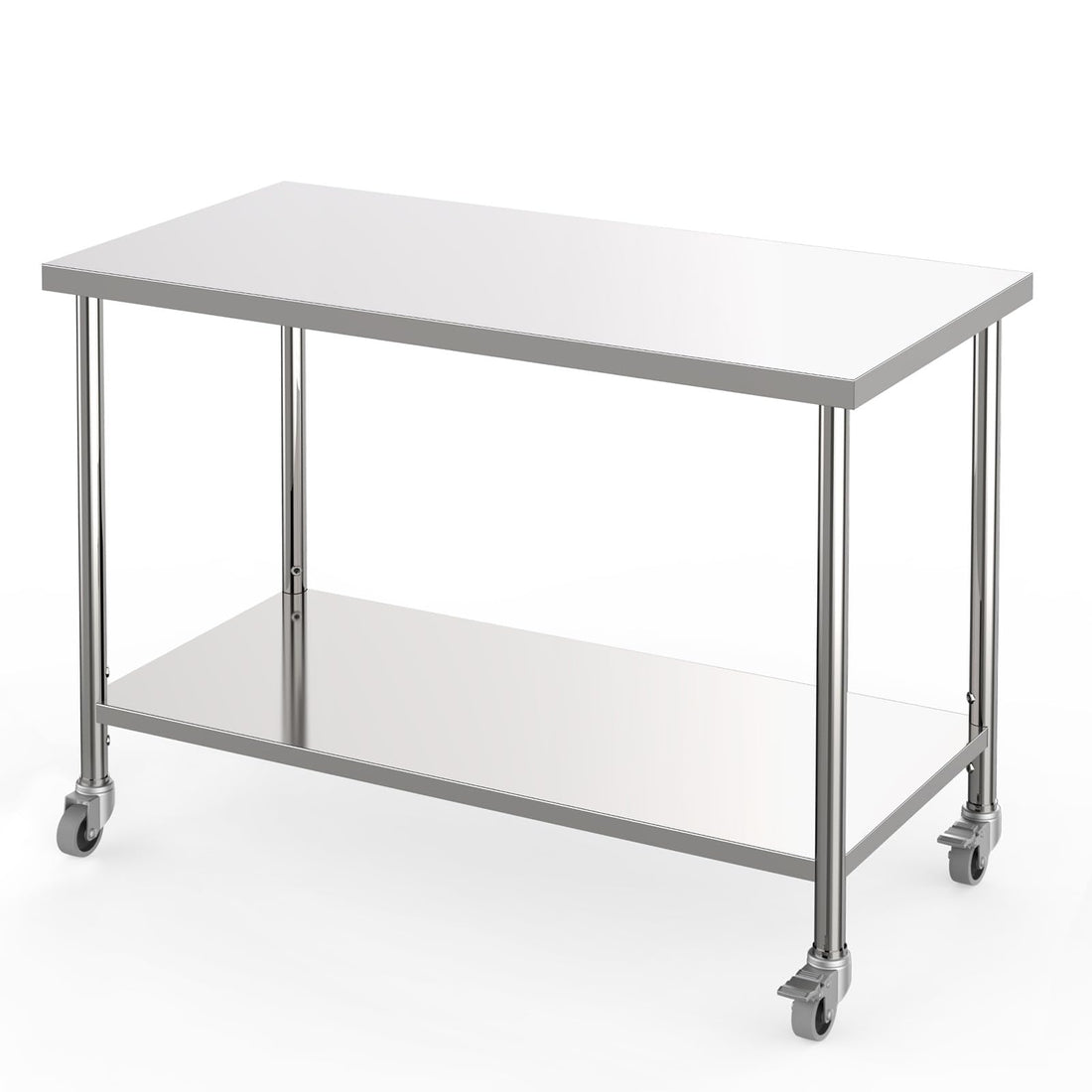 Table de travail Garvee en acier inoxydable – 122 × 61 × 89 cm, étagère réglable en hauteur, roulettes pivotantes à 360°, certifiée NSF