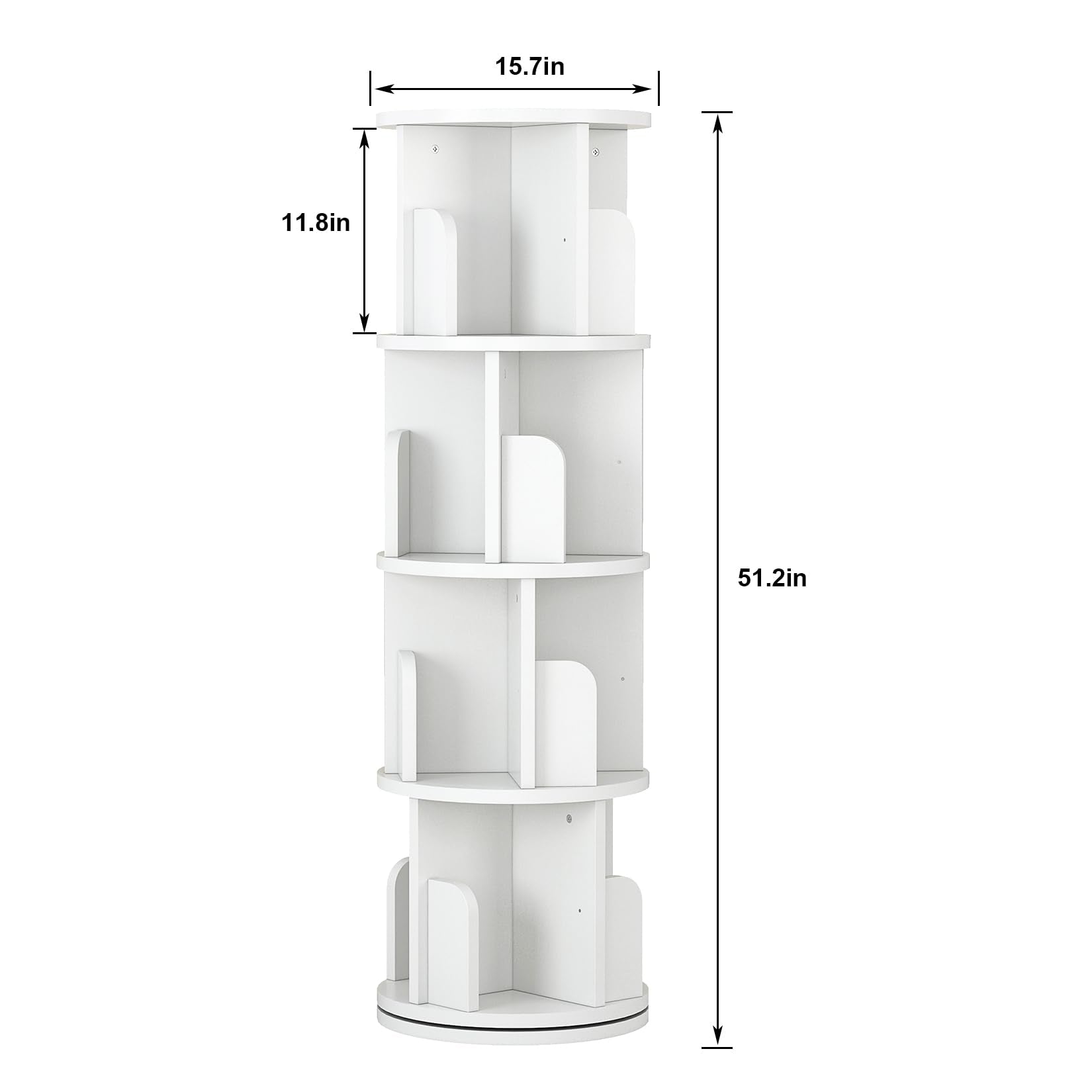 Garvee étagère pivotante 130 cm (130 cm) en bois blanc, rotation à 360°, 4 niveaux, bois de pin durable, gain de place, polyvalente pour la chambre et le salon