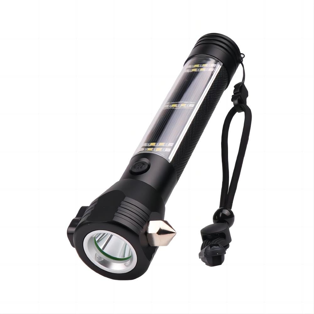 Lampe torche LED Garvee 10 en 1 pour voiture avec USB, solaire, 7 modes, multifonctionnelle pour les urgences et les activités de plein air, noire