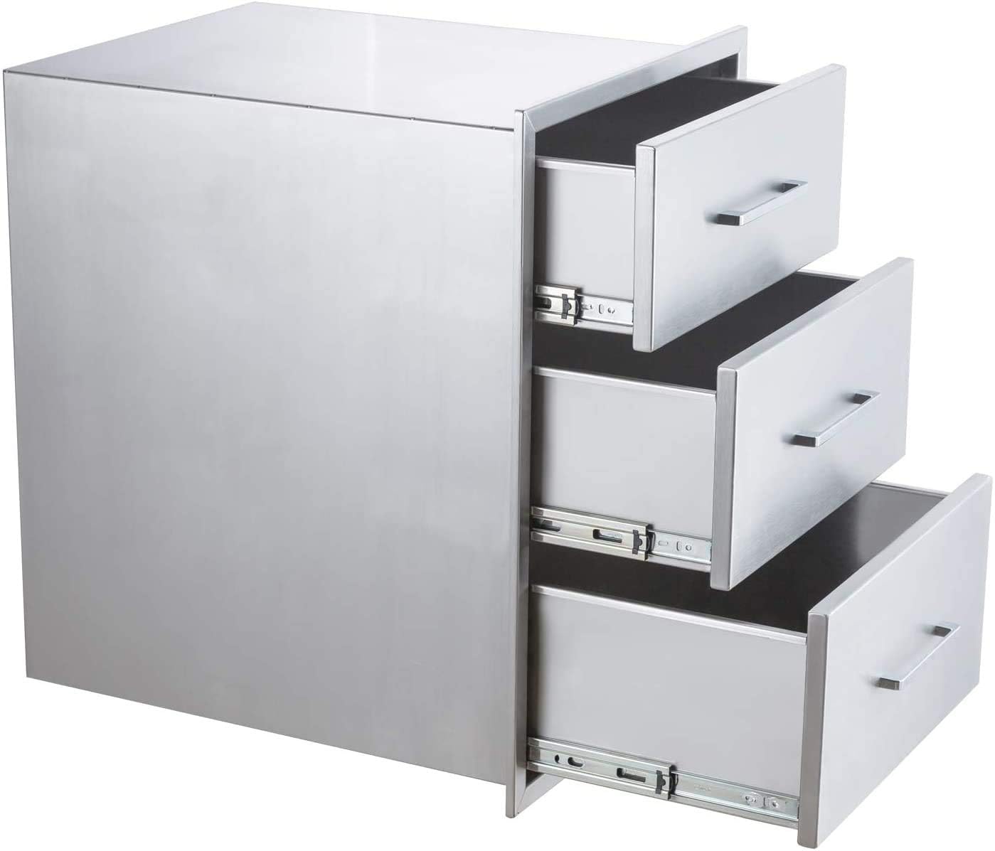 Tiroirs de cuisine extérieure Garvee 43 x 61 x 46 cm en acier inoxydable, 3 niveaux, pour barbecue, jardin et terrasse, résistant aux intempéries, couleur argent.