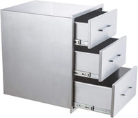 Tiroirs de cuisine extérieure Garvee 43 x 61 x 46 cm en acier inoxydable, 3 niveaux, pour barbecue, jardin et terrasse, résistant aux intempéries, couleur argent.