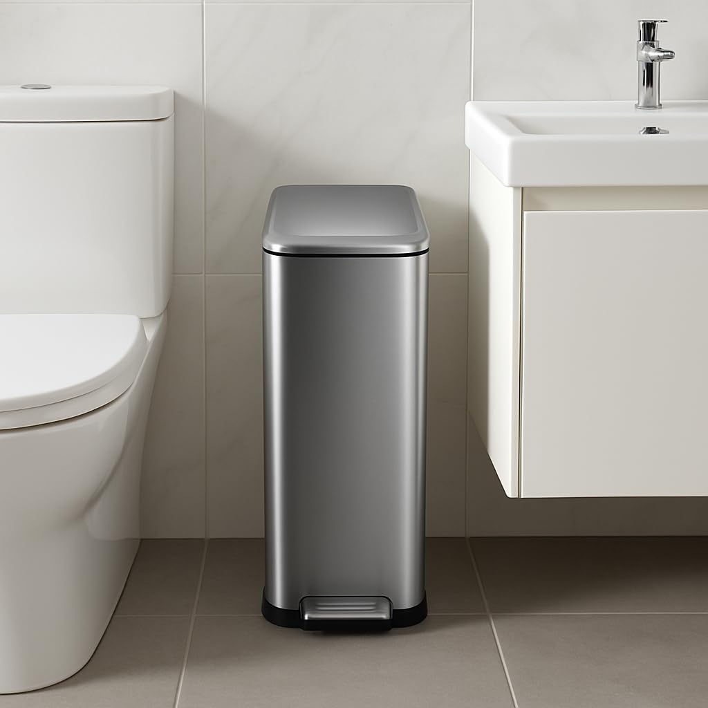 Poubelle de cuisine Garvee 13 gallons en acier inoxydable avec couvercle à fermeture douce et pédale mains libres pour la cuisine et le bureau, design mince, anti-traces de doigts