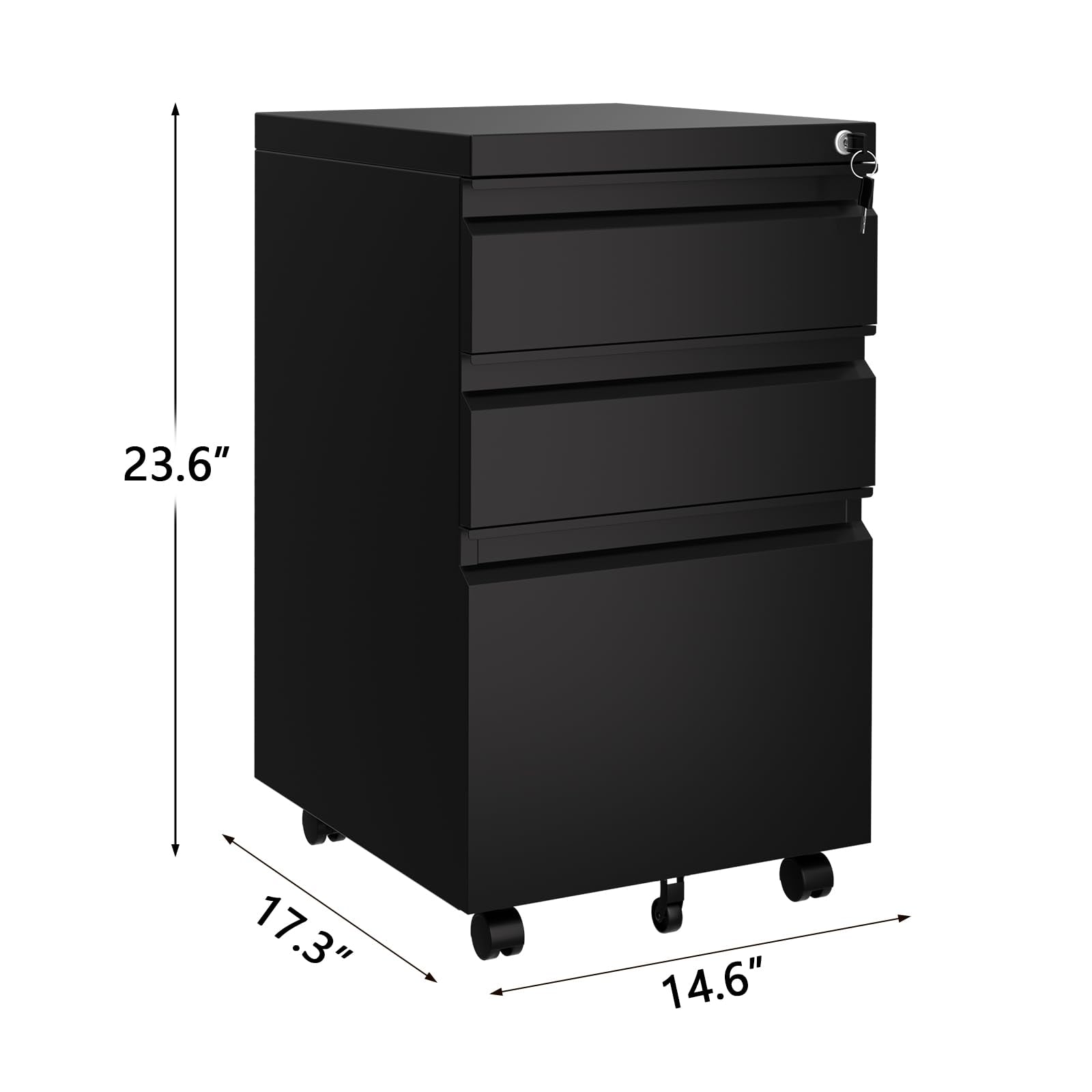 Classeur à roulettes Garvee à 3 tiroirs avec serrure, grande capacité, mobile, en métal, étagère réglable, à placer sous un bureau, noir foncé