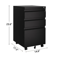 Classeur à roulettes Garvee à 3 tiroirs avec serrure, grande capacité, mobile, en métal, étagère réglable, à placer sous un bureau, noir foncé