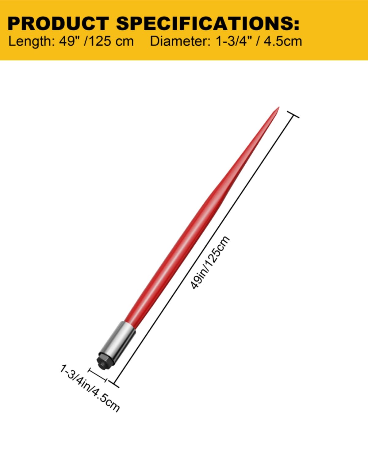 Garvee Fourche à foin 124,5 cm (124 cm) avec capacité de 2041 kg (2041 kg), système de dégagement rapide, 2 stabilisateurs de 43 cm (43,2 cm)