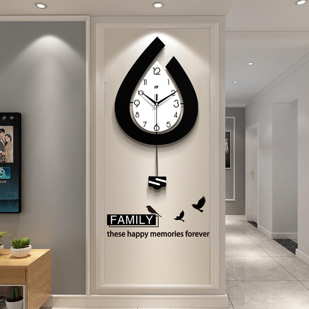 Horloge murale moderne Garvee, à piles, en forme de goutte d'eau, pour salon, chambre, cuisine, bureau, 39 x 73 cm, élégante