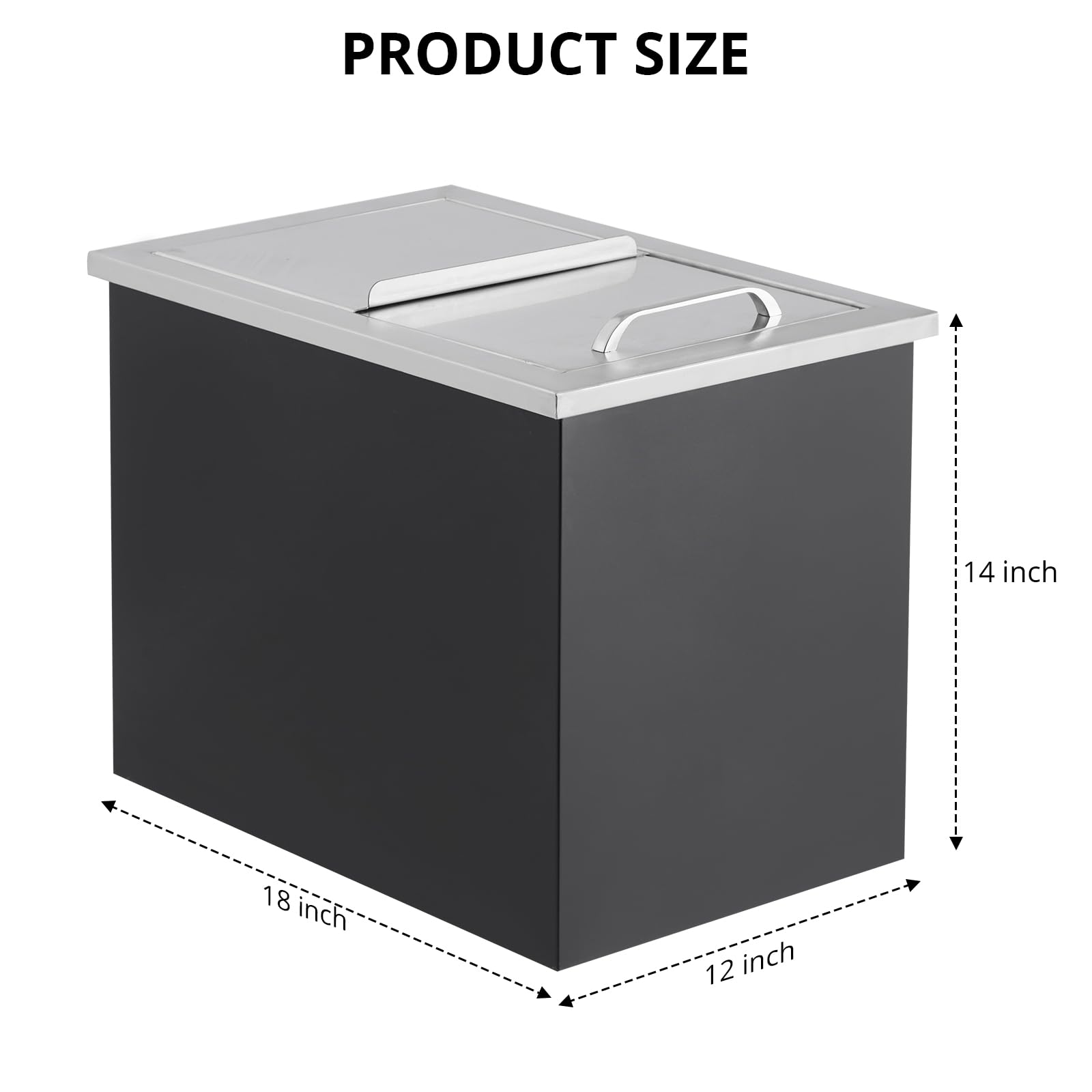 Garvee Bac à glace encastrable 26 L en acier inoxydable 304, couvercle coulissant, 45 × 30 × 35 cm, pour bar et barbecue extérieur, noir et argenté