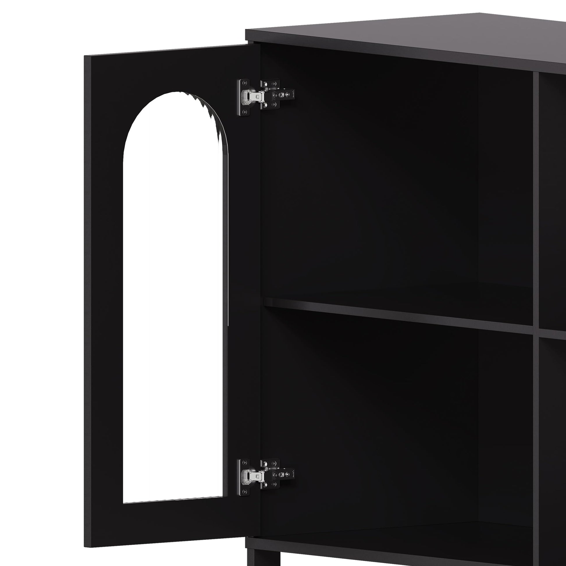 Buffet vitré Garvee avec poignées en métal, étagères réglables, structure en bois massif, portes en verre texturé noir, idéal pour le salon et la salle à manger, 110,5 cm (P) x 46 cm (L) x 18 cm (H)