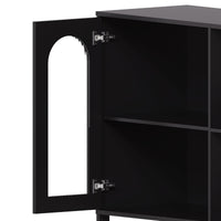 Buffet vitré Garvee avec poignées en métal, étagères réglables, structure en bois massif, portes en verre texturé noir, idéal pour le salon et la salle à manger, 110,5 cm (P) x 46 cm (L) x 18 cm (H)
