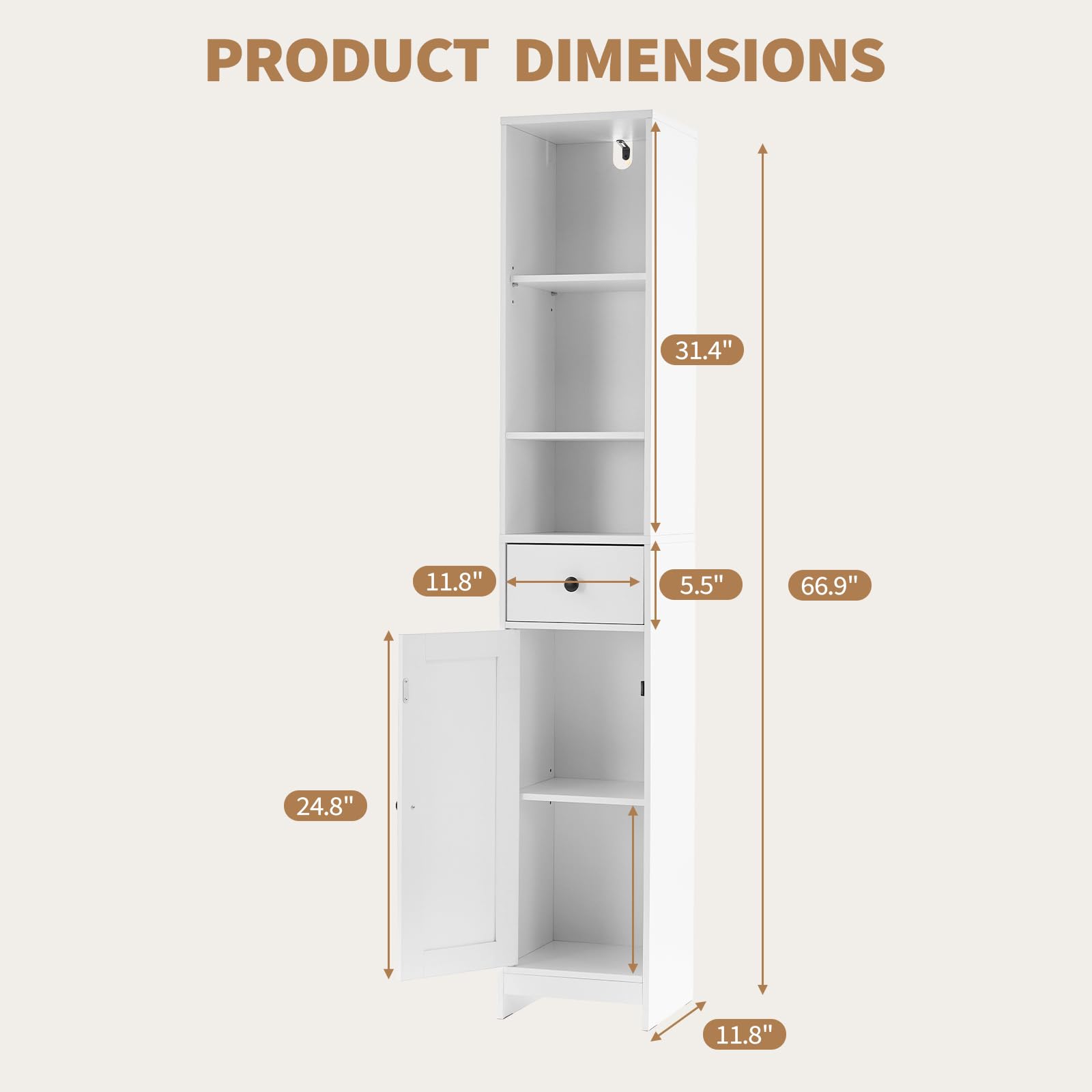 Meuble de salle de bain Garvee de 170 cm de haut avec portes coulissantes, 3 niveaux, bois noir, polyvalent pour salle de bain et couloir, mince