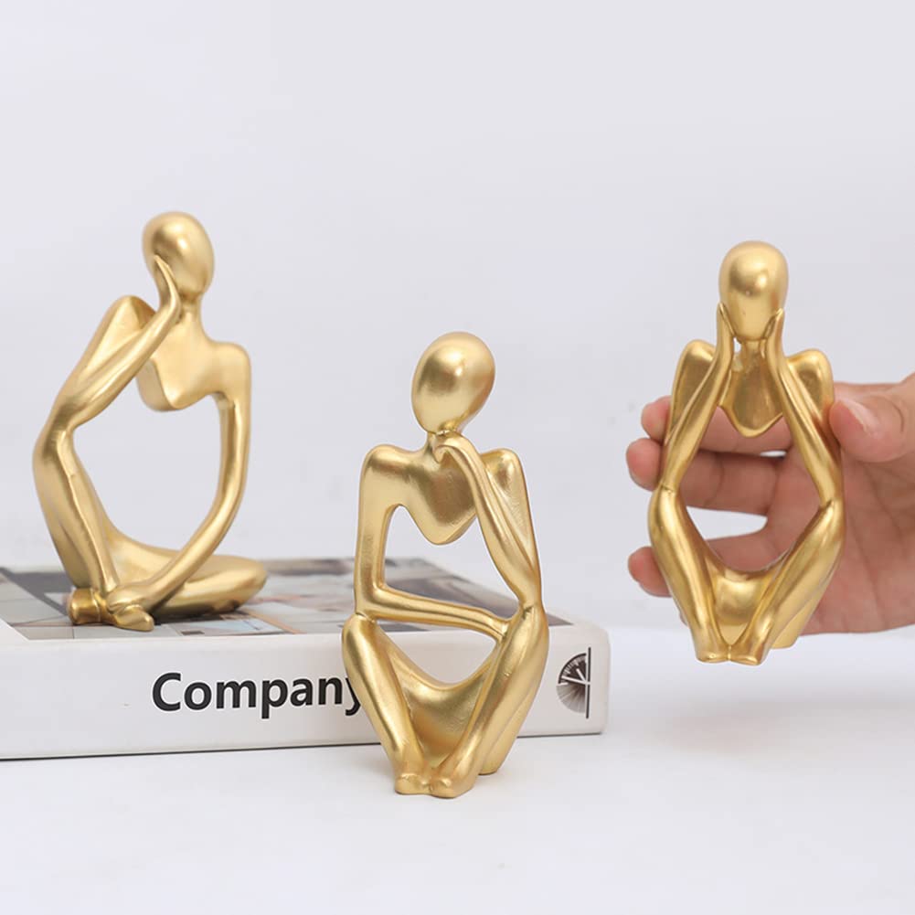 Ensemble de 3 statuettes abstraites Garvee représentant un penseur, mini figurines modernes en résine dorée pour le bureau et la maison.