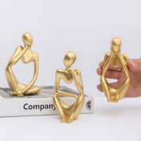 Ensemble de 3 statuettes abstraites Garvee représentant un penseur, mini figurines modernes en résine dorée pour le bureau et la maison.