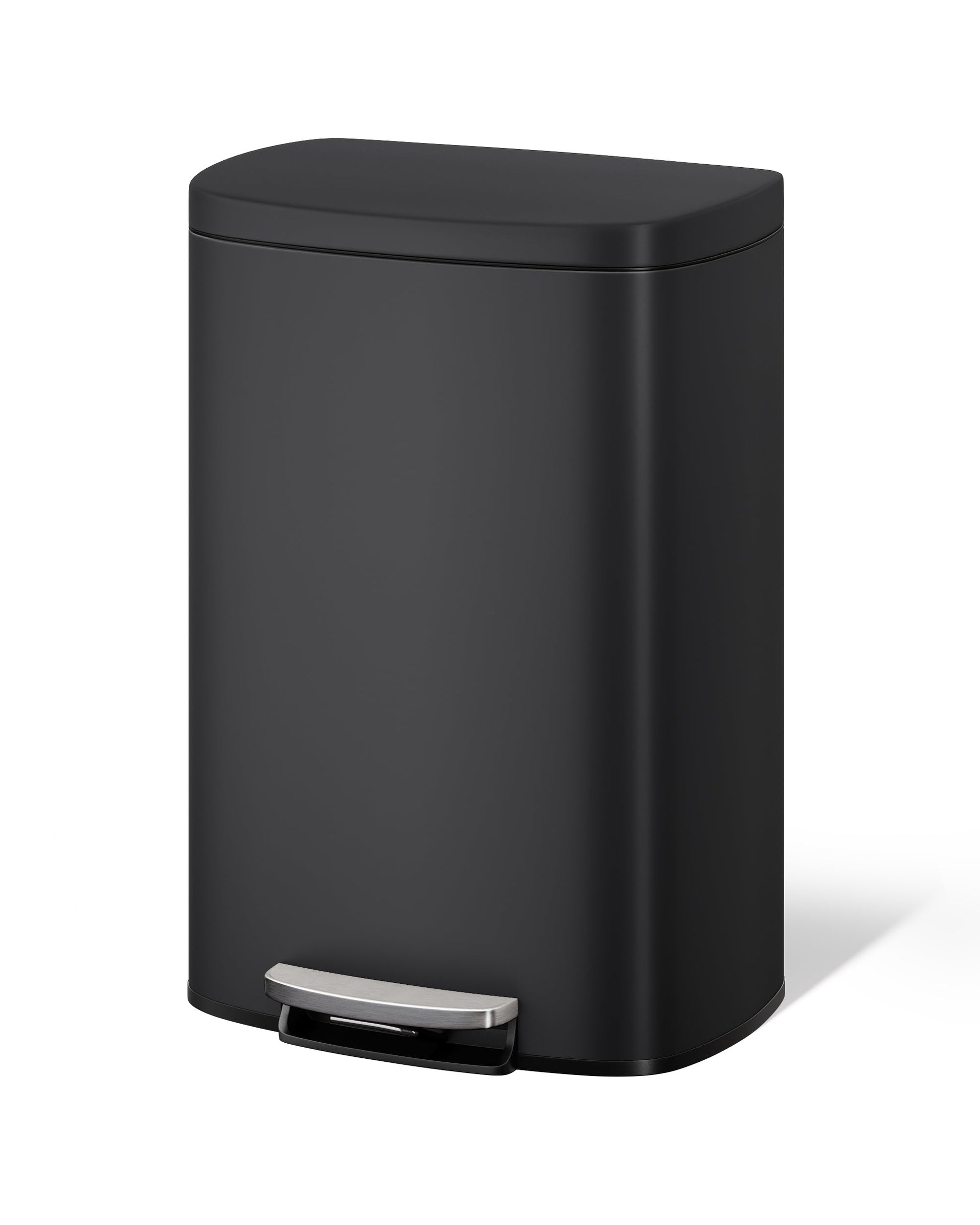 Poubelle de cuisine Garvee en métal, 50 L (13 gal), avec couvercle à fermeture douce et seau intérieur, pour îlot de cuisine, noire et ergonomique.