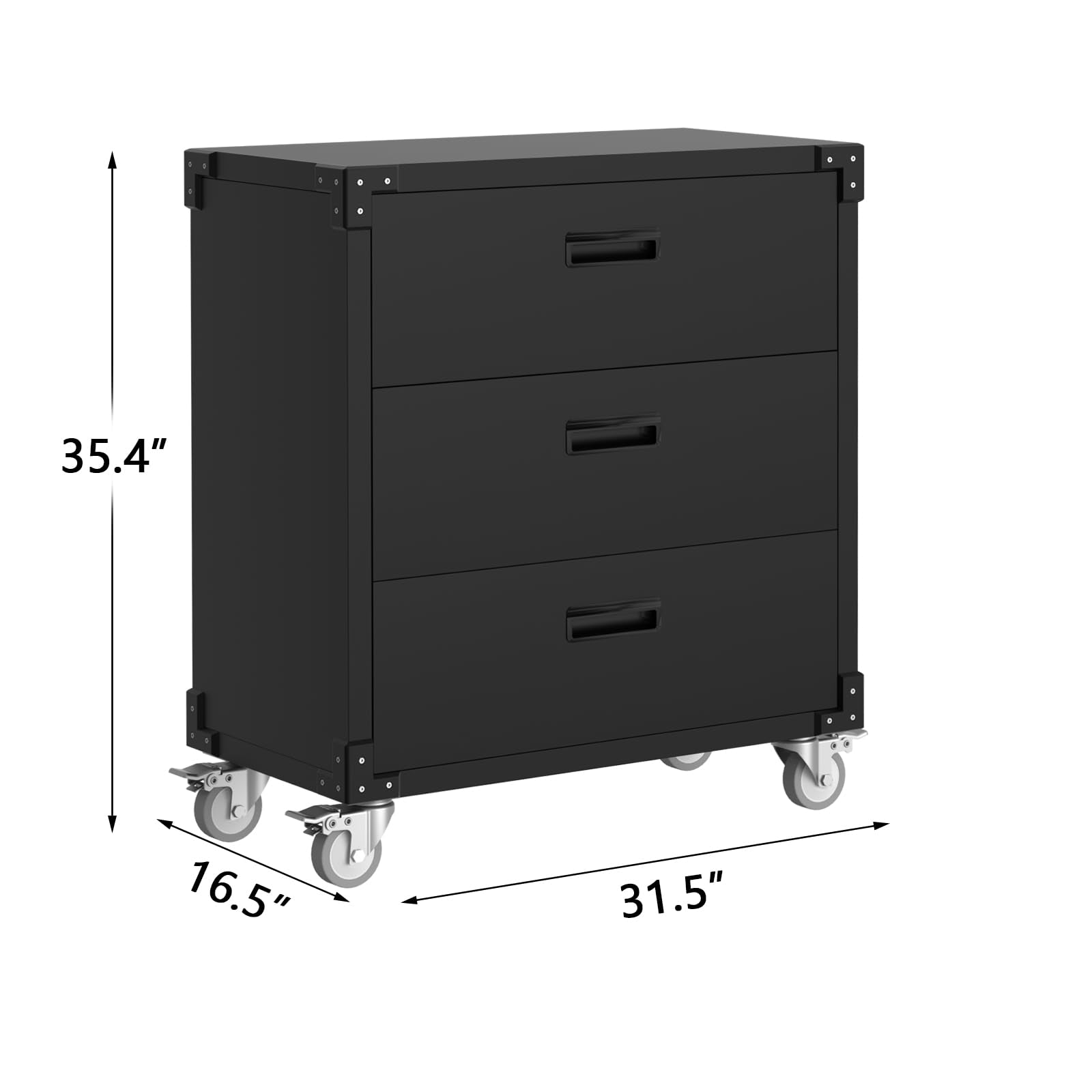 Garvee armoire à outils 3 tiroirs sur roulettes, 80 × 42 cm, revêtement noir en poudre