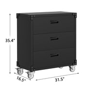 Garvee armoire à outils 3 tiroirs sur roulettes, 80 × 42 cm, revêtement noir en poudre