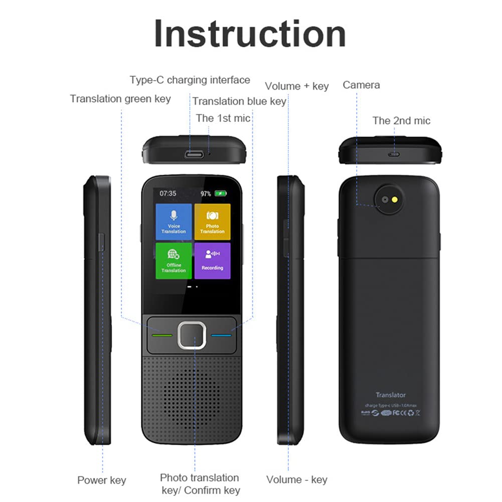 Traducteur intelligent Garvee T10, 137 langues, traduction de photos, Wi-Fi, hors ligne, noir, portable, idéal pour les voyages et les affaires