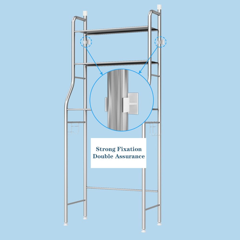 Armoire de rangement Garvee en acier inoxydable à poser au-dessus des toilettes, avec 3 étagères, porte-papier toilette, crochets, autoportante, gain de place pour salles de bains