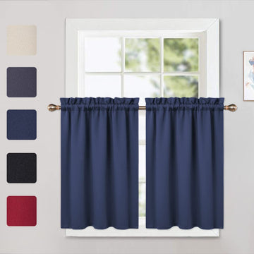 Garvee Lot de 2 cantonnières occultantes pour fenêtres, salon, cuisine, chambre, cantonnières isolantes thermiques, bleu marine, 66 x 76 cm