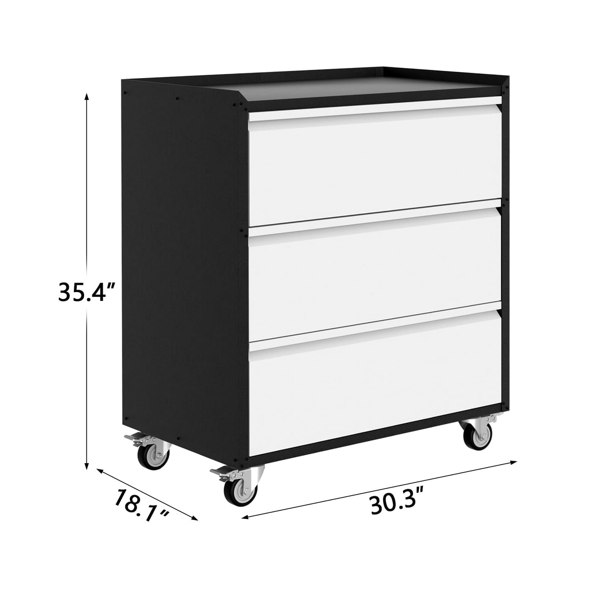 Garvee Armoire de rangement métal avec 3 tiroirs, servante d’atelier robuste à roulettes verrouillables, glissières à billes, acier, plan de travail mobile pour garage et atelier