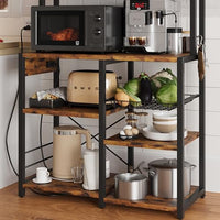 Étagère de boulanger Garvee avec 2 supports, panier à 5 niveaux en fil métallique, bois et métal, pour cuisine et coin café, 90 x 40 x 150 cm, robuste et polyvalente