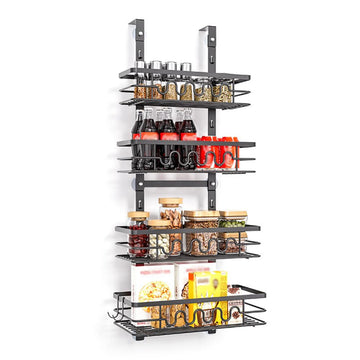 Organisateur de garde-manger Garvee à suspendre à la porte, étagère à épices en métal à 4 niveaux, antirouille, polyvalente et sûre pour la cuisine et la salle de bain