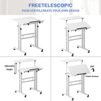 Garvee Bureau assis-debout mobile 60 × 60 × 70-110 cm, hauteur réglable, plateau inclinable, 4 roulettes, motif fleur de prunier, idéal télétravail.