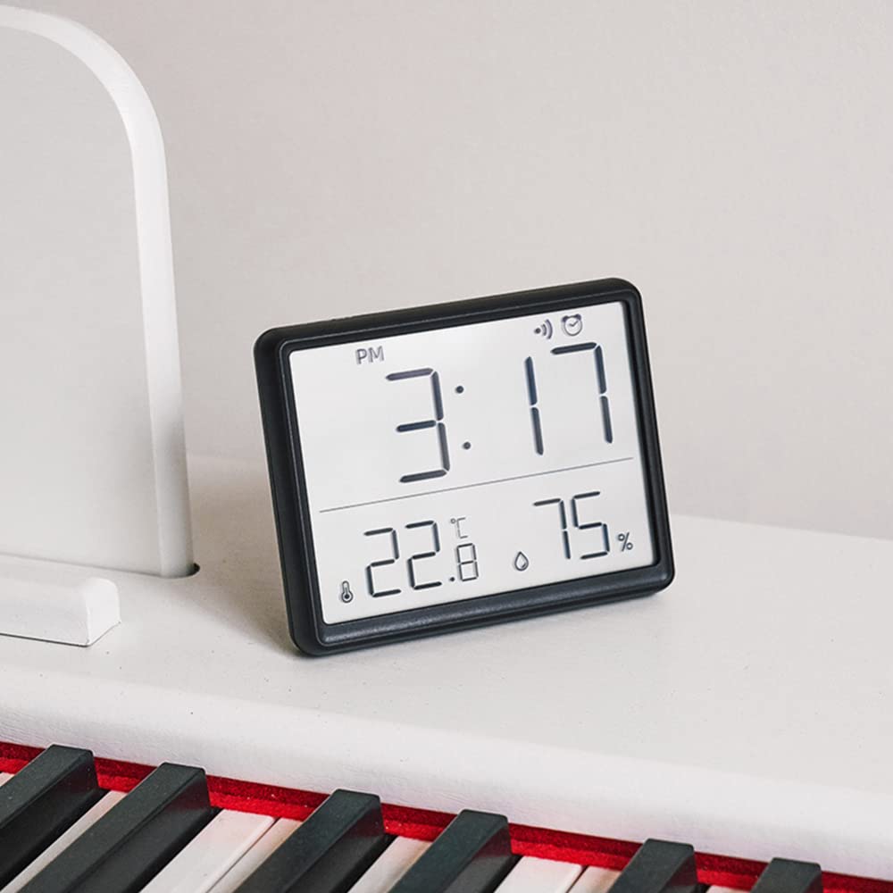 Réveil numérique LED Garvee avec aimant, affichage de la température, minuteur de cuisine, en plastique noir, idéal pour le bureau et la chambre.