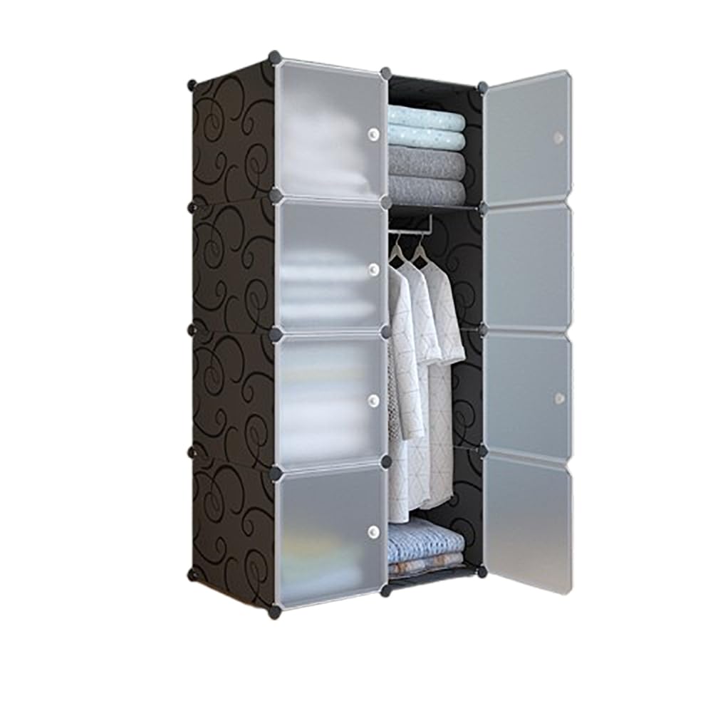 Armoire portable Garvee en plastique, système de rangement à monter soi-même, 12 compartiments et 2 tringles à vêtements, 111 x 47 x 147 cm, noire