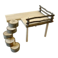 Plateforme d'escalade robuste Garvee en bois naturel pour cages à oiseaux et hamsters, plateforme à deux niveaux avec échelle, accessoires robustes, polyvalente, bois naturel