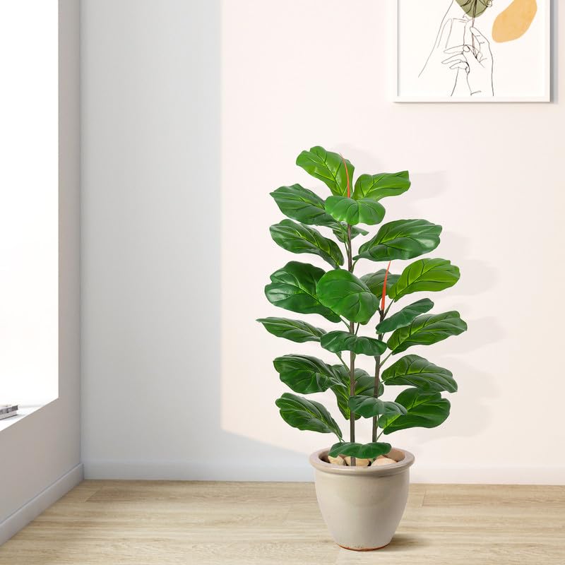 Ficus lyrata artificiel Garvee de 99 cm (39 pouces), en plastique vert réaliste et facile d'entretien, idéal pour le bureau et le salon.