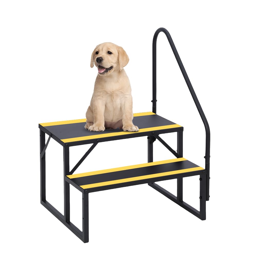 Garvee Escalier portable 2 marches avec rampe, bandes antidérapantes, pour camping-car, mobil-home, spa, caravane, piscine hors-sol, intérieur/extérieur