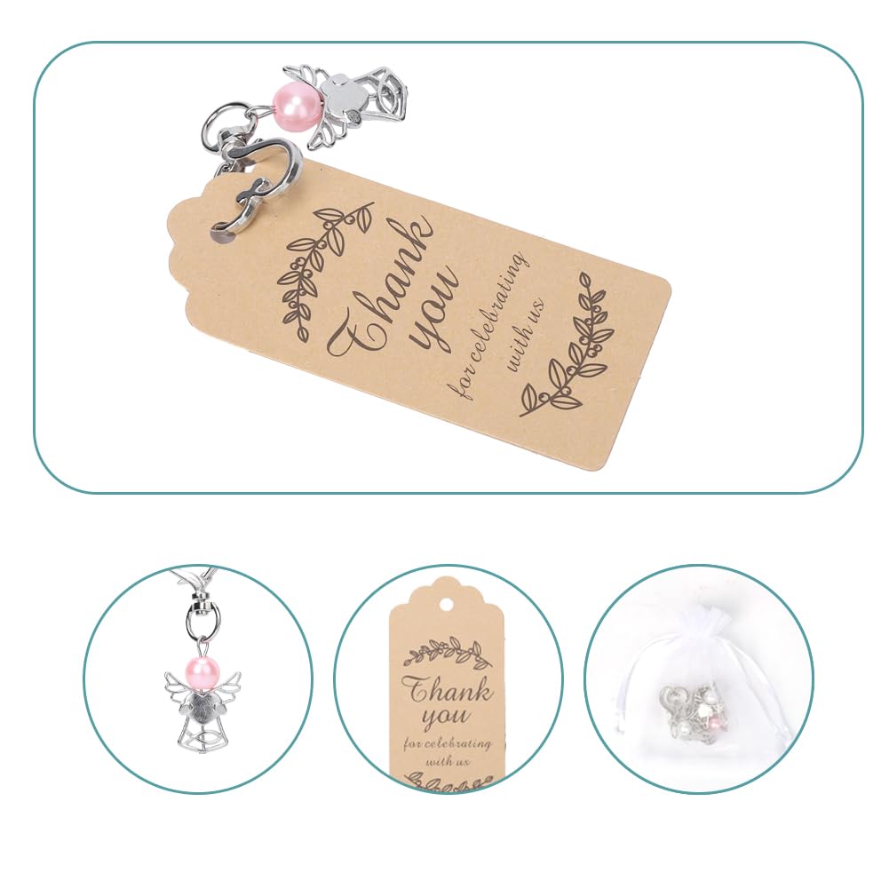 GARVEE Coffret de 60 porte-clés pendentif ange gardien avec pochette en organza et cartes kraft, idéal pour les cadeaux de mariage, d'anniversaire et de naissance.