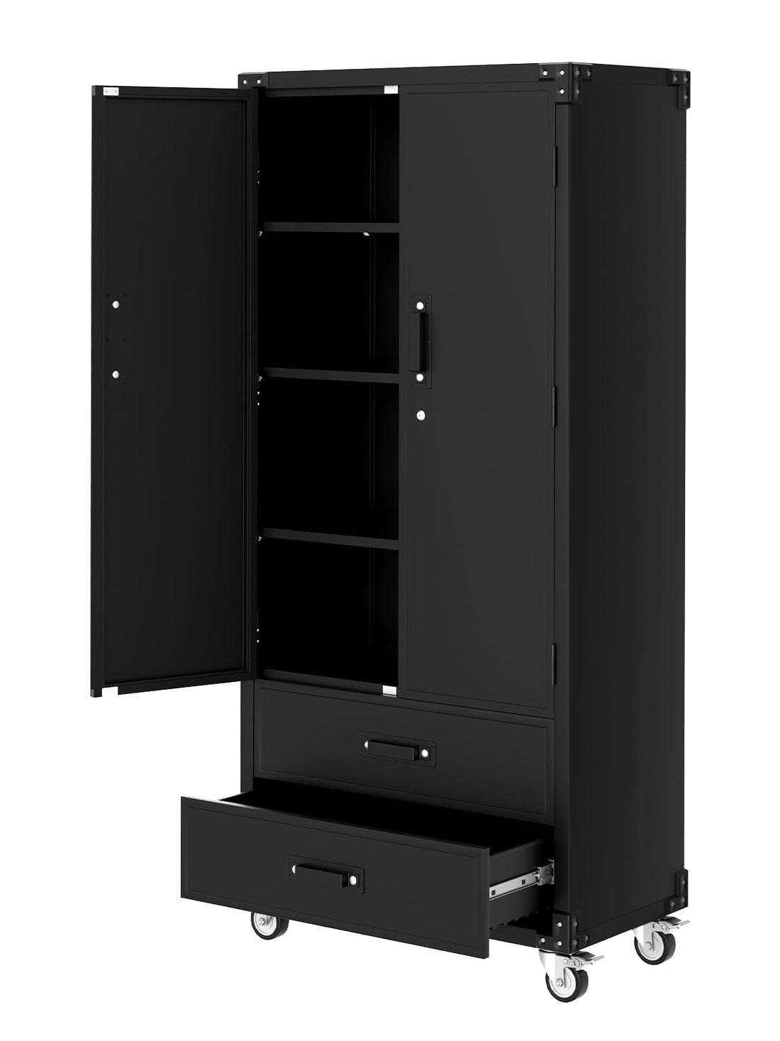 Garvee armoire métallique 183cm sur roulettes, 2 tiroirs, 3 étagères réglables, serrure, pour atelier et bureau, gris