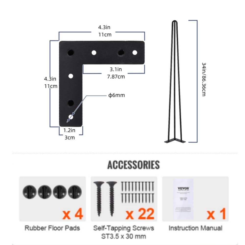 Pieds de meubles Garvee 34 pouces – Pieds en acier robustes pour salon et bureau, parfaits pour ajuster et renforcer les meubles