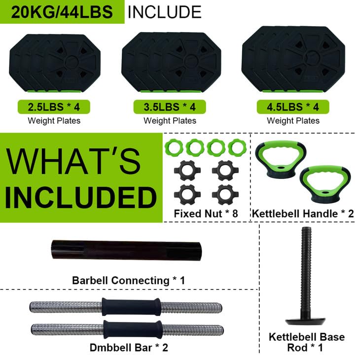 Haltères réglables Garvee 30 lbs/44 lbs avec poignée en fonte, fonction 4 en 1, protection ABS pour salle de sport à domicile, noir